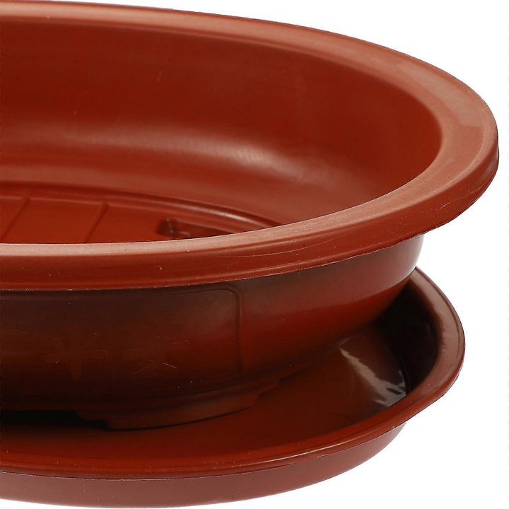 Ghiveci oval plastic, capacitate mare, cu tava, 38x30x9cm, transparent