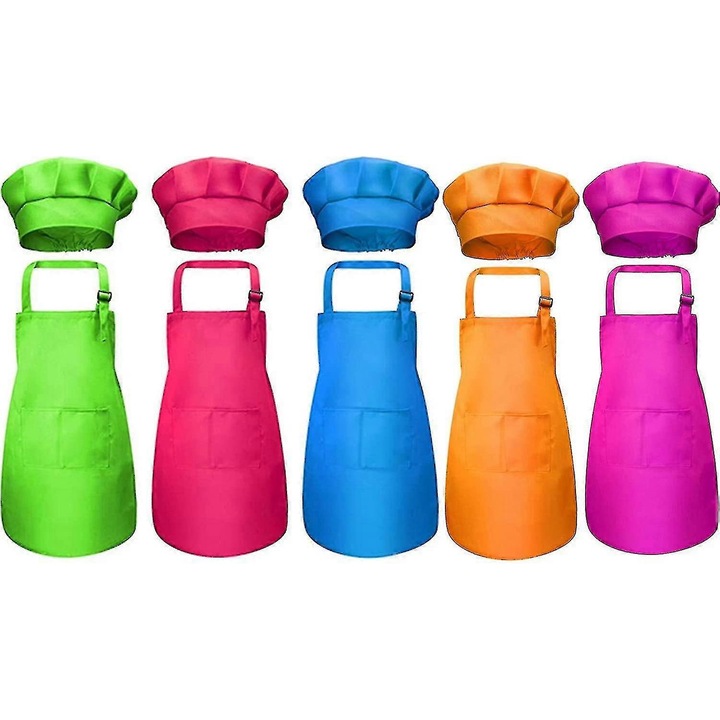 Set 5 piese sort si sapca bucatar copii poliester albastru 43.5x64cm