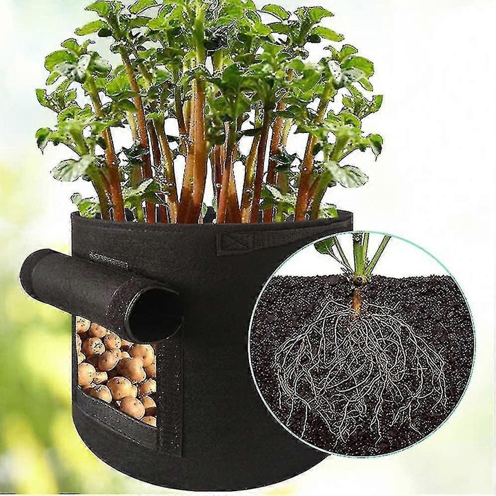 Set 3 saci pentru cultivat legume, negru maro verde, 7 Gallon