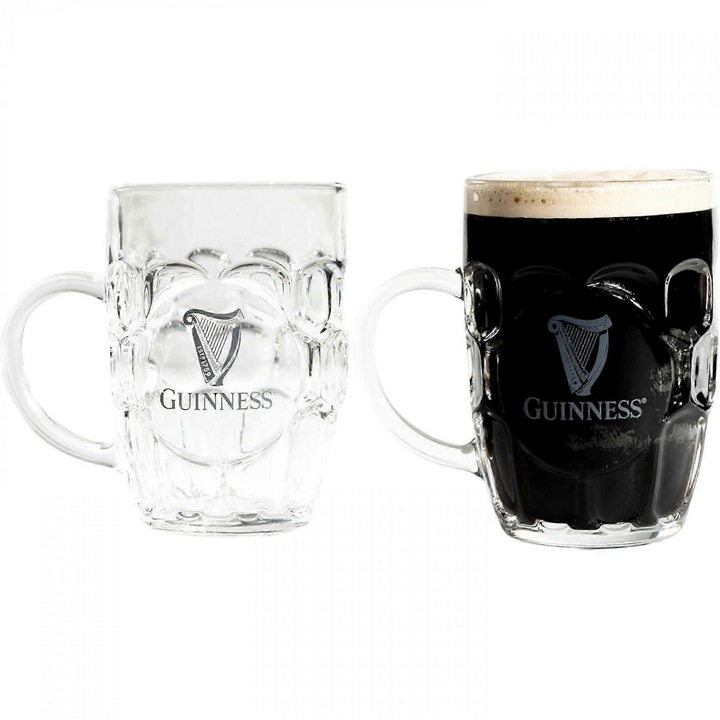 Set 2 pahare bere 20oz, logo Guinness, transparent