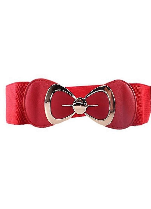 Curea elastica lata pentru talie, cu catarama tip funda, pentru rochii, de dama, Rosu