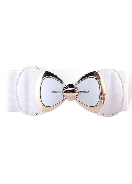 Curea elastica lata pentru talie, cu catarama si funda, pentru rochii, de dama Alba
