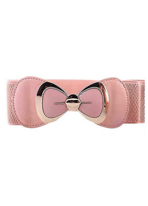 Curea elastica lata pentru talie cu catarama si funda pentru femei, pentru rochii, Culoare: Roz