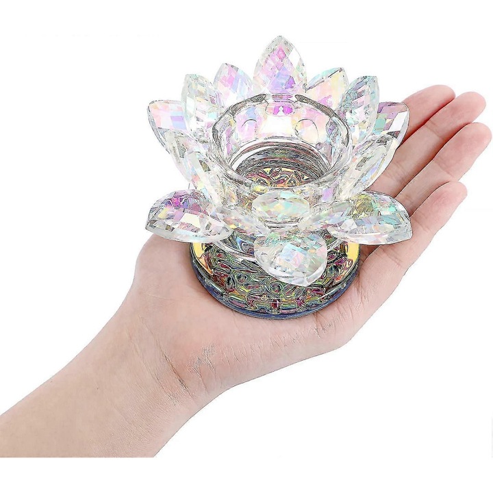 Suport lumanare lotus cristal multicolor 10x10cm