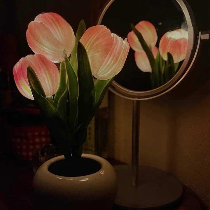LED лампа за маса лале, бяло розово оранжево, 9x12.5x22см, комплект