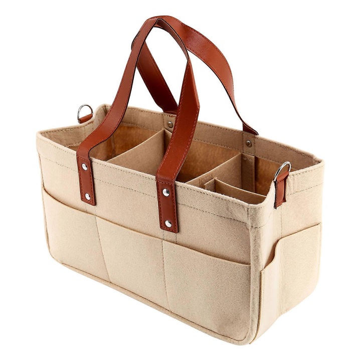 Hordozható pelenkarendező, 33x18x15cm, khaki, filc és PU bőr anyag