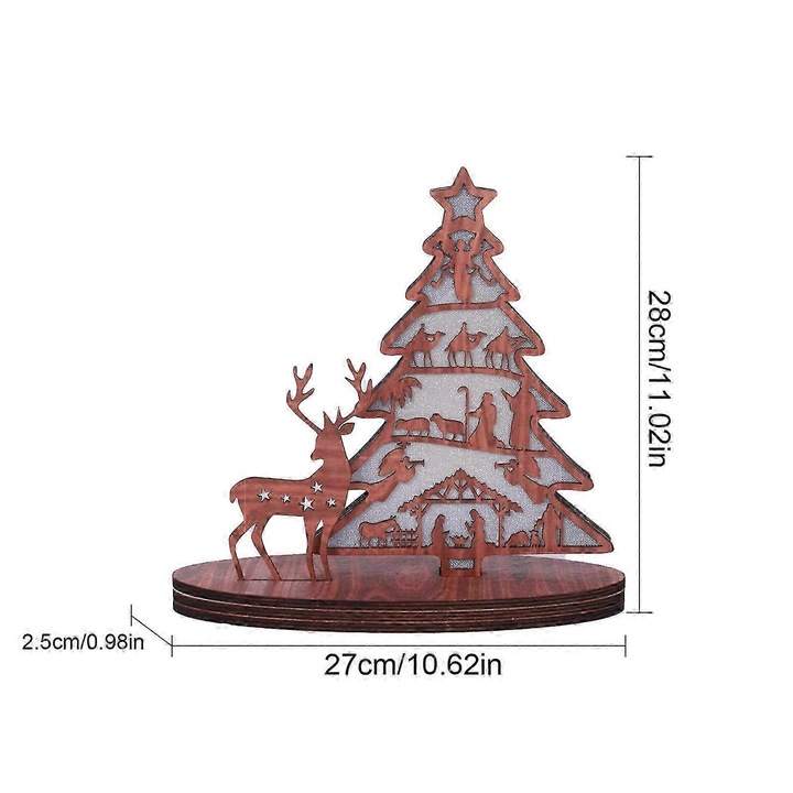 Decoratiune lemn scena nasterii lui Isus cu lumina calda 27x19.5x2.5cm