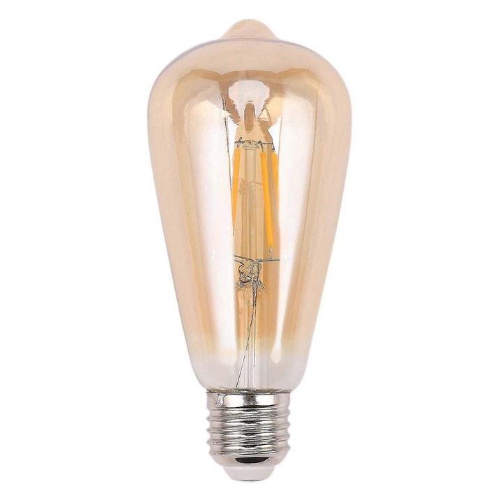 Фасунга за лампа мед месинг 72x34mm и LED димируема филаментна крушка E27 4W 65x140mm златисто жълта
