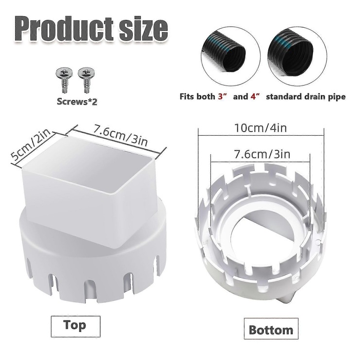 Adaptor scurgere universal, ABS, alb maro verde negru, 2x3inch 3x4inch