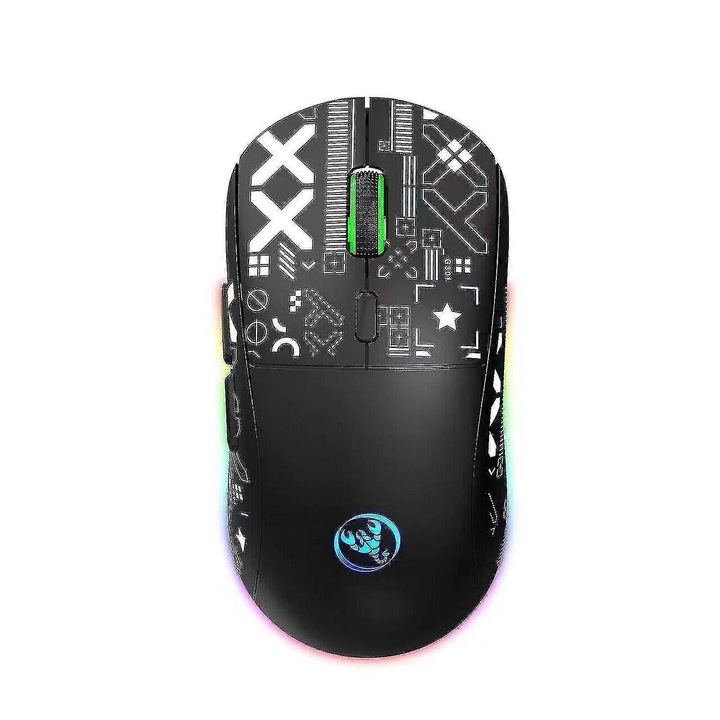 Vezeték nélküli gamer egér, 3 mód, RGB, fekete, 3600DPI, 10x6x4cm