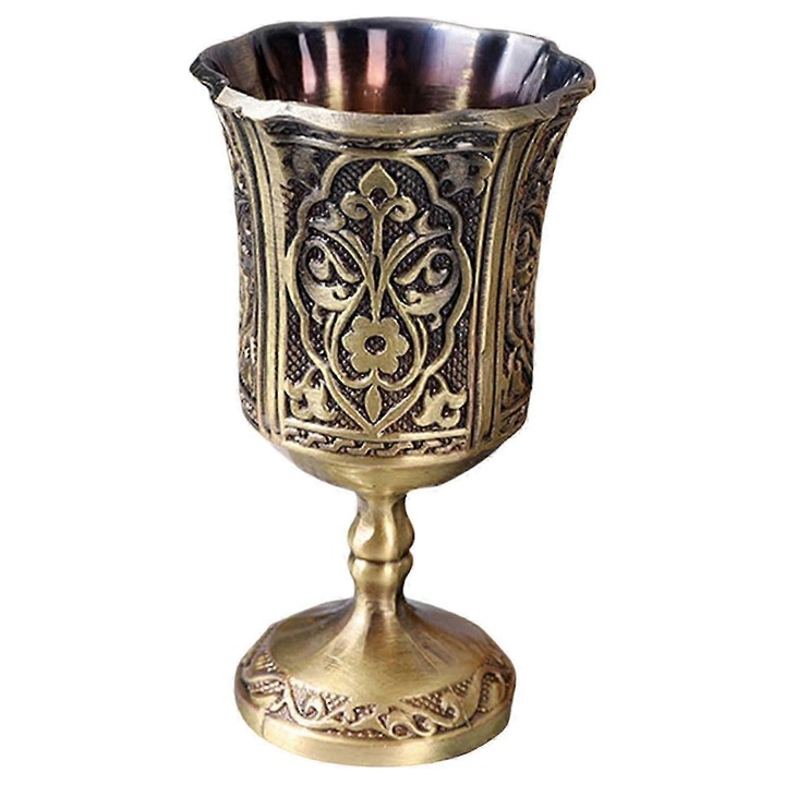 Pahar decorativ, goblet, design medieval, bronz, 7x4cm