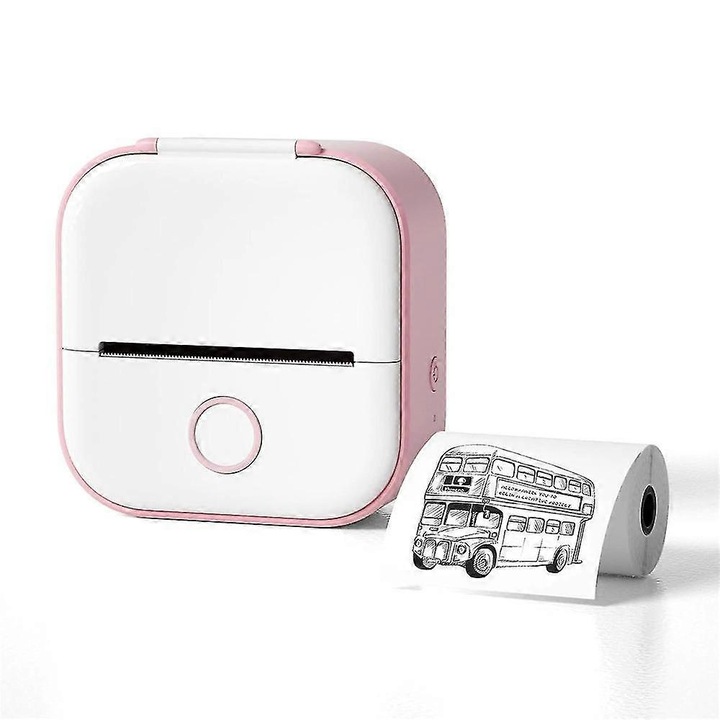 Мини преносим термопринтер T02, розов, Bluetooth, 1000mAh