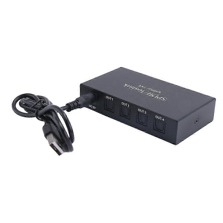 Splitter audio optic 1x4, aluminiu, negru, 9.3x5.2x2cm