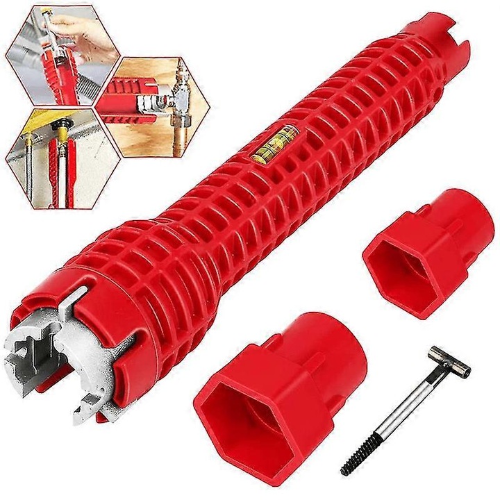 Мултифункционален ключ за мивка, червен, 8 в 1, 2x3x4x6 ъгъла
