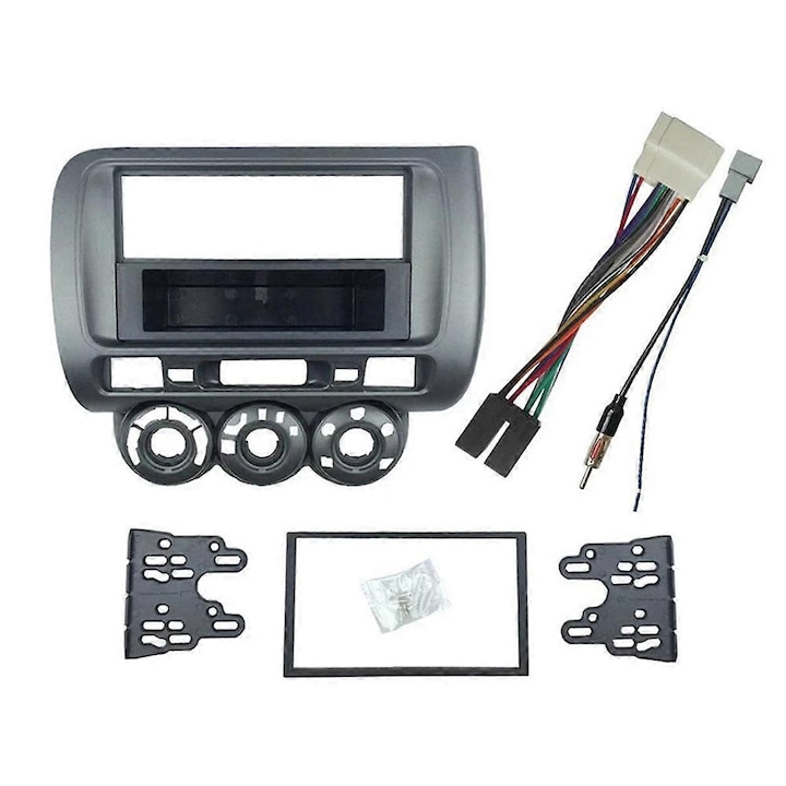 Cadru montaj radio auto, plastic, argintiu-negru, 178x102mm, pentru Fit Jazz City 2002-2008