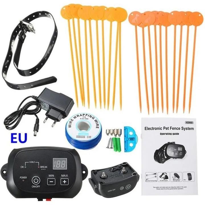Zgarda electronica caini set, invizibila, reincarcabila, impermeabil, antena 300m