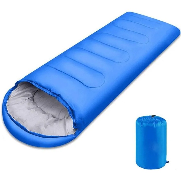 Sac de dormit camping 210x75cm albastru confortabil impermeabil