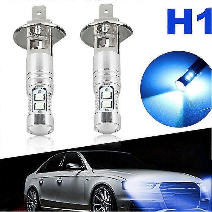 LED крушки H1, 2 бр., 50W, ледено синьо, 8000K, 12V-24V, 10xSMD, 1800LM