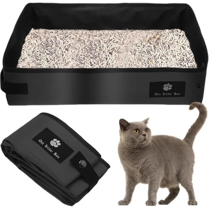 Litiere pliabila pentru pisici, impermeabila, portabila, 45x35x12.5cm, pentru pisici pana la 15 kg