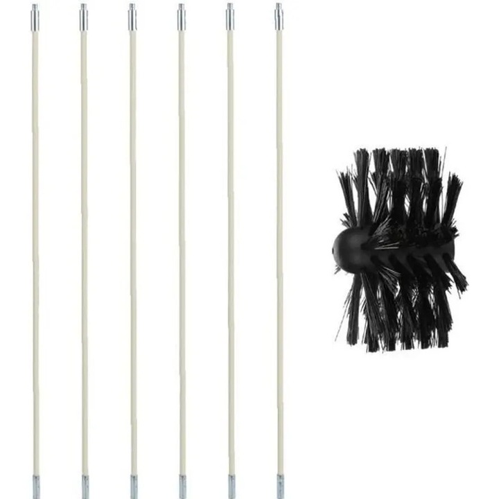 Set perie nylon si 6 tije flexibile pentru curatat conducte