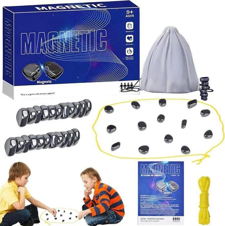 Joc de sah magnetic portabil pentru copii 3-18 ani, cu sac si cordon, interior
