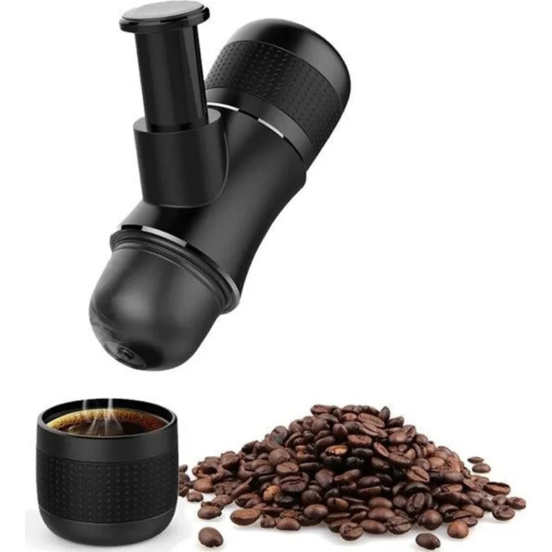 Espressor portabil manual 0807BM-BST4035009, 8 bar, capacitate apa 140 ml, capacitate cafea macinata 10 g, din PP/304 inox si silicon, negru