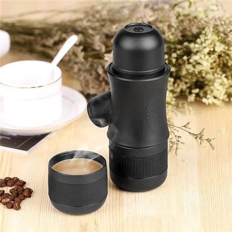 Espressor portabil manual 0807BM-BST4035009, 8 bar, capacitate apa 140 ml, capacitate cafea macinata 10 g, din PP/304 inox si silicon, negru