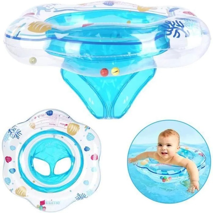 Colac de inot pentru bebelusi, PVC, albastru transparent, 6 luni
