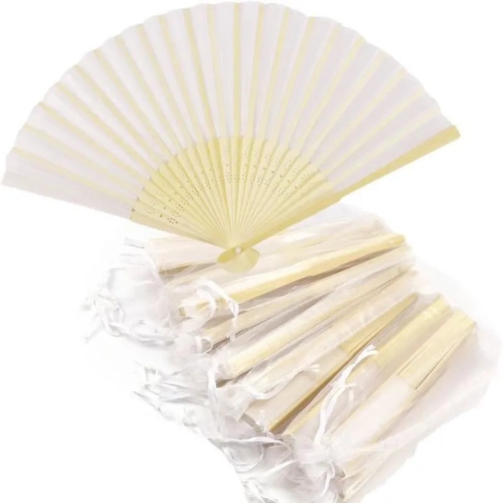 Set 20 evantaie pliabile bambus matase alb 21cm