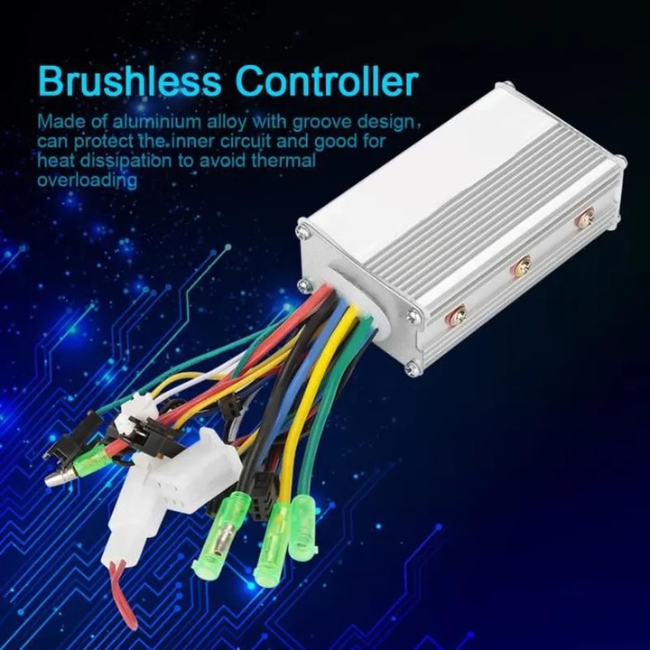 Controler motor fara perii 36V-48V 350W pentru bicicleta electrica si scuter, aluminiu