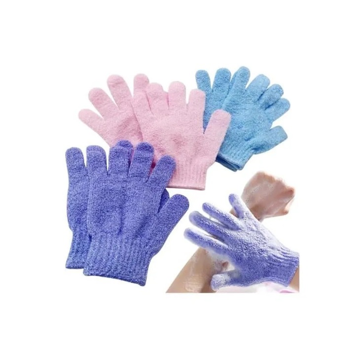 Set 3 perechi manusi exfoliante, forma cinci degete, alb