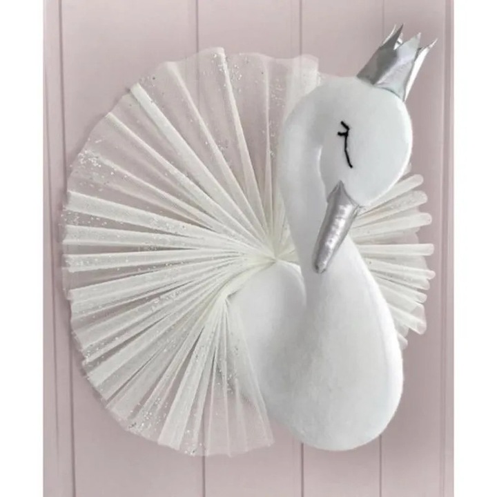 Decoratiune perete lebada, bumbac, 40x30x20cm, alb