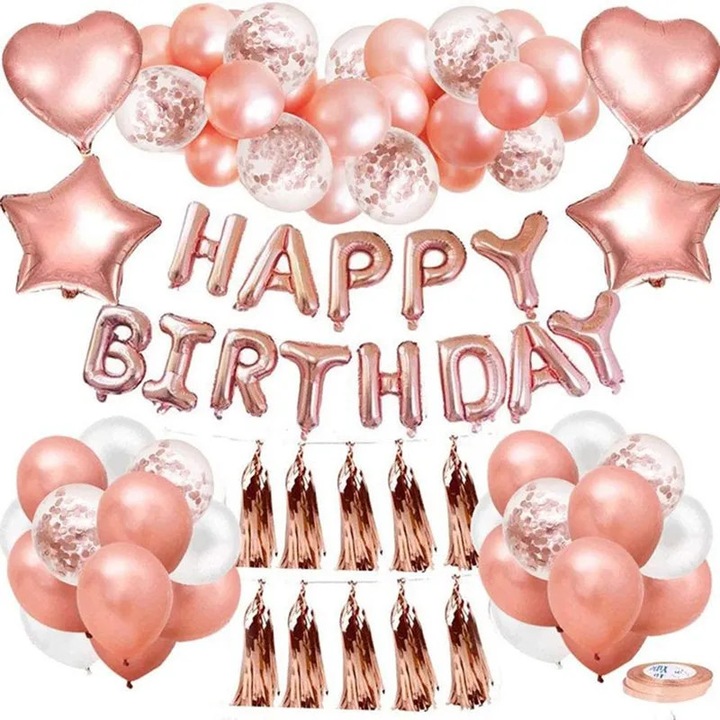 Комплект златни и розови балони Joyeux anniversaire юбилеен комплект