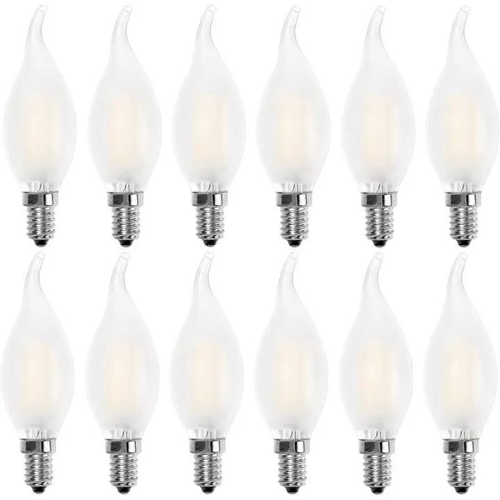 Set 12 becuri LED flacara E14 2700K 400lm