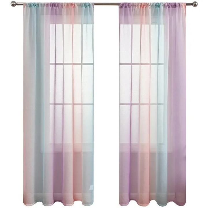 Perdele transparente set doua piese, roz violet verde, 140x260cm