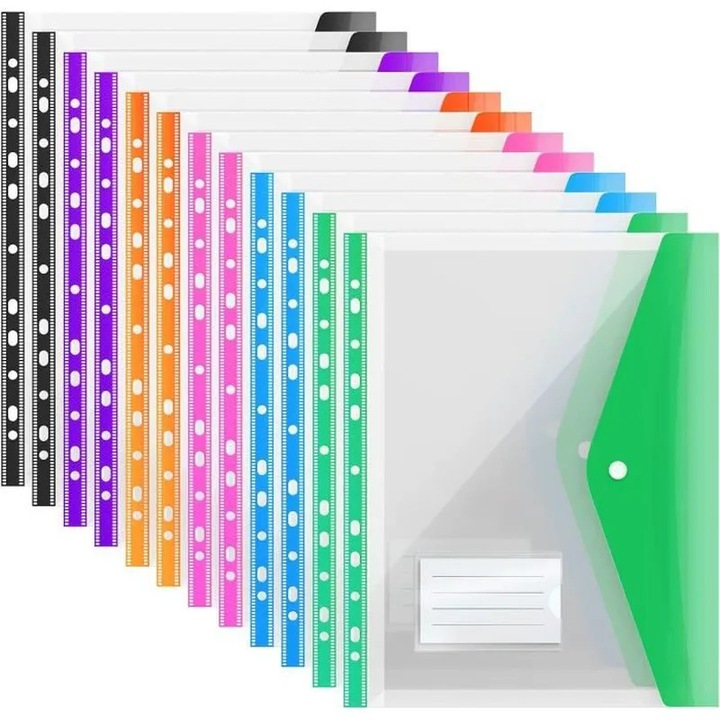 Set dosare extensibile A4, 12 buc, multicolor, transparent