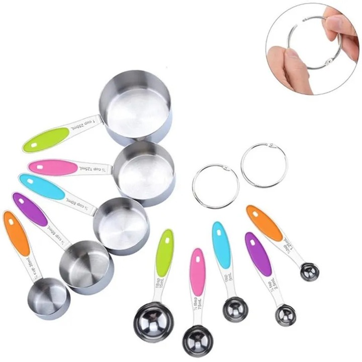 Set 10 piese cupe si linguri masuratoare multicolor