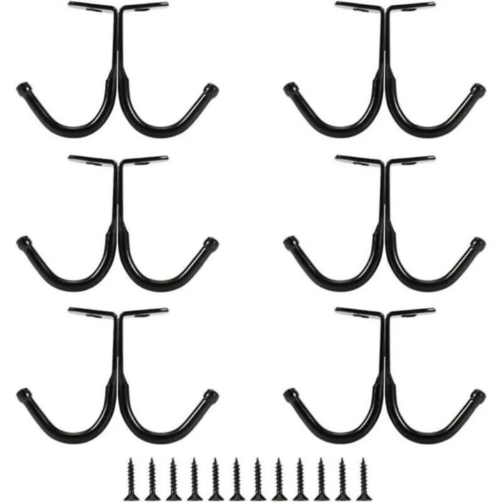 Set 6 carlige duble pentru haine si prosoape, negru