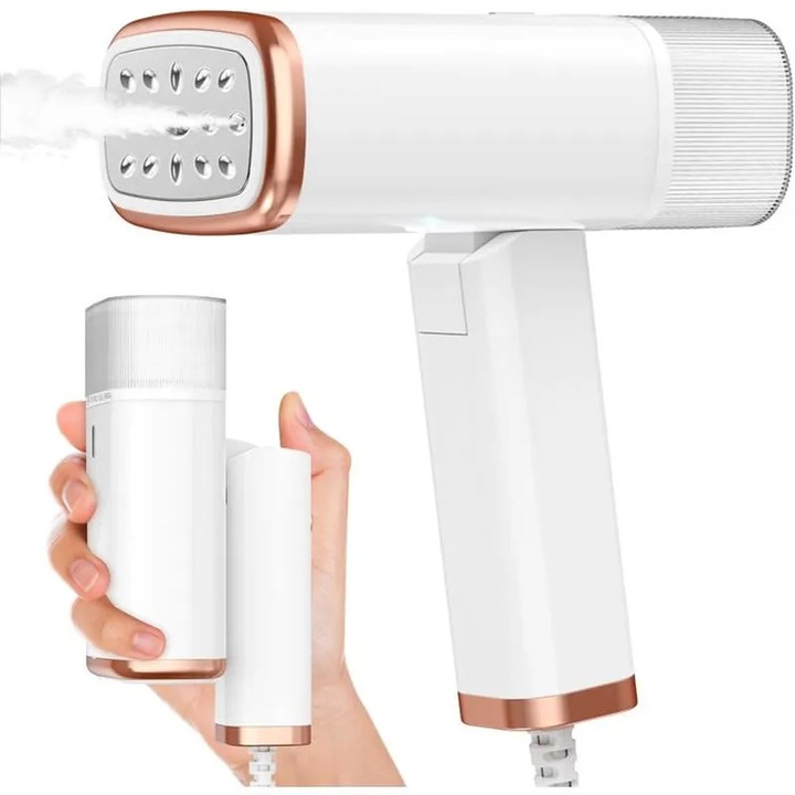 Fier de calcat cu aburi pliabil, utilizare orizontala si verticala, alb, compact