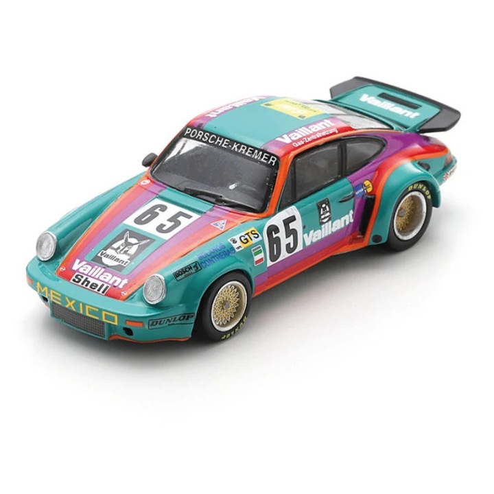Porsche 911 Carrera RSR #65, 1975-ös Le Mans-i 24 órás verseny, Sprowis Bolanos autómodell, 1:64 méretarány, Spark
