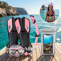 Set de snorkeling complet Charmorah pentru adulti, masca anti-aburire, tub uscat, labe de inot, ochelari scufundari, echipament profesional, Roz
