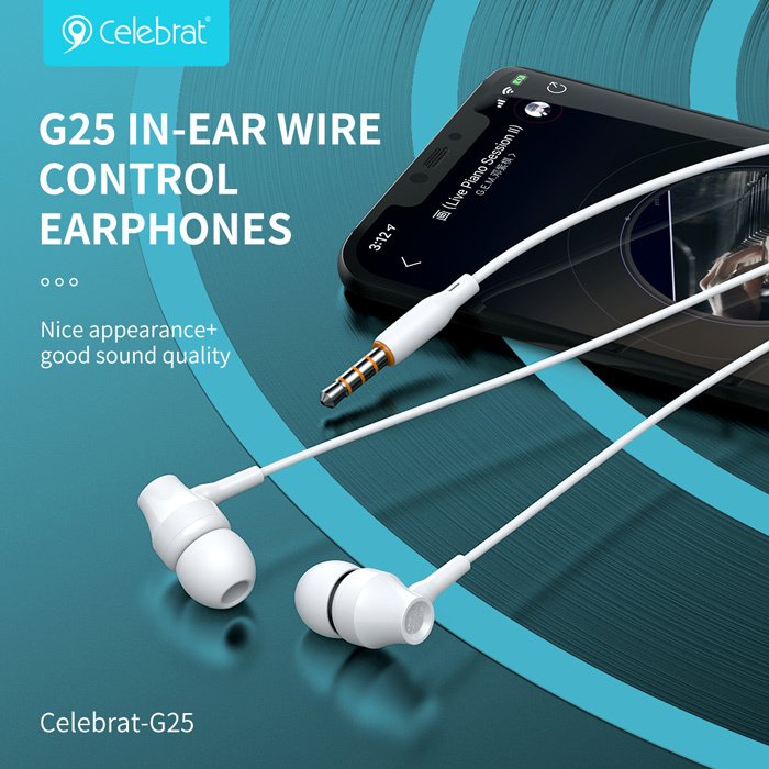 Casti cu fir Celebrat G25 alb 1.2m microfon