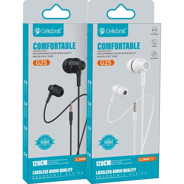 Casti cu fir Celebrat G25 alb 1.2m microfon