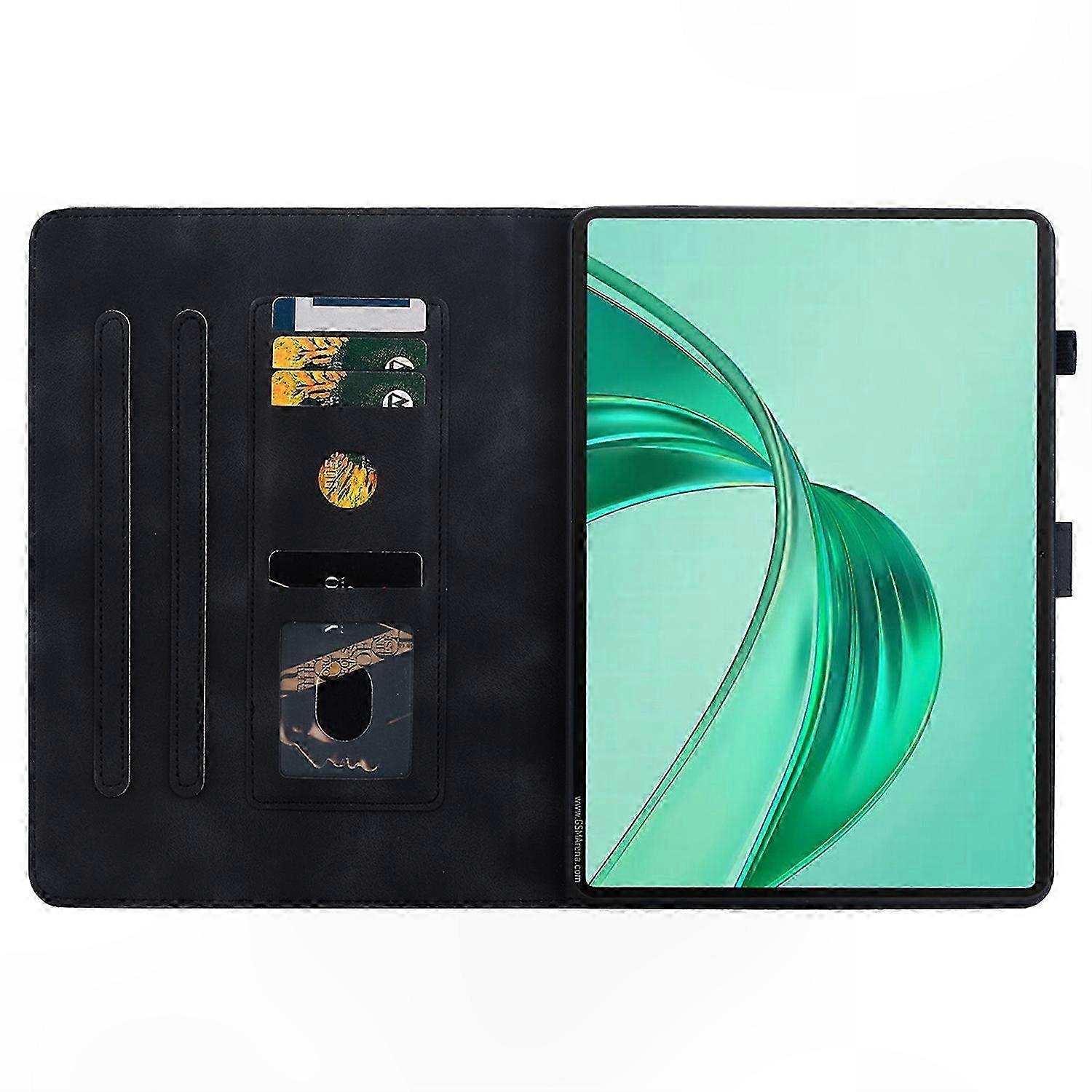 Husa tableta 8 inch, imprimeu floare de crin, protectie dubla, verde, 3 sloturi card, suport stilou