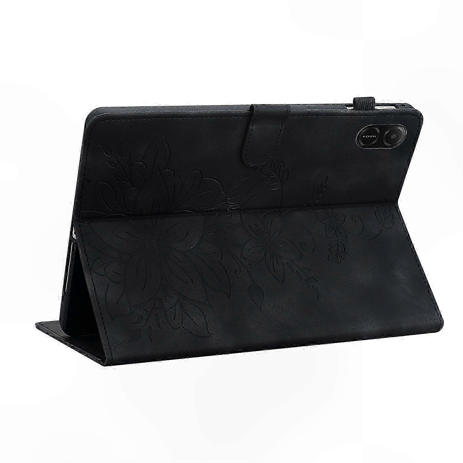 Husa tableta 8 inch, imprimeu floare de crin, protectie dubla, verde, 3 sloturi card, suport stilou