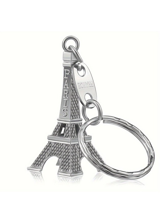 Eiffel-torony mini kulcstartó, fém, retro, ezüst