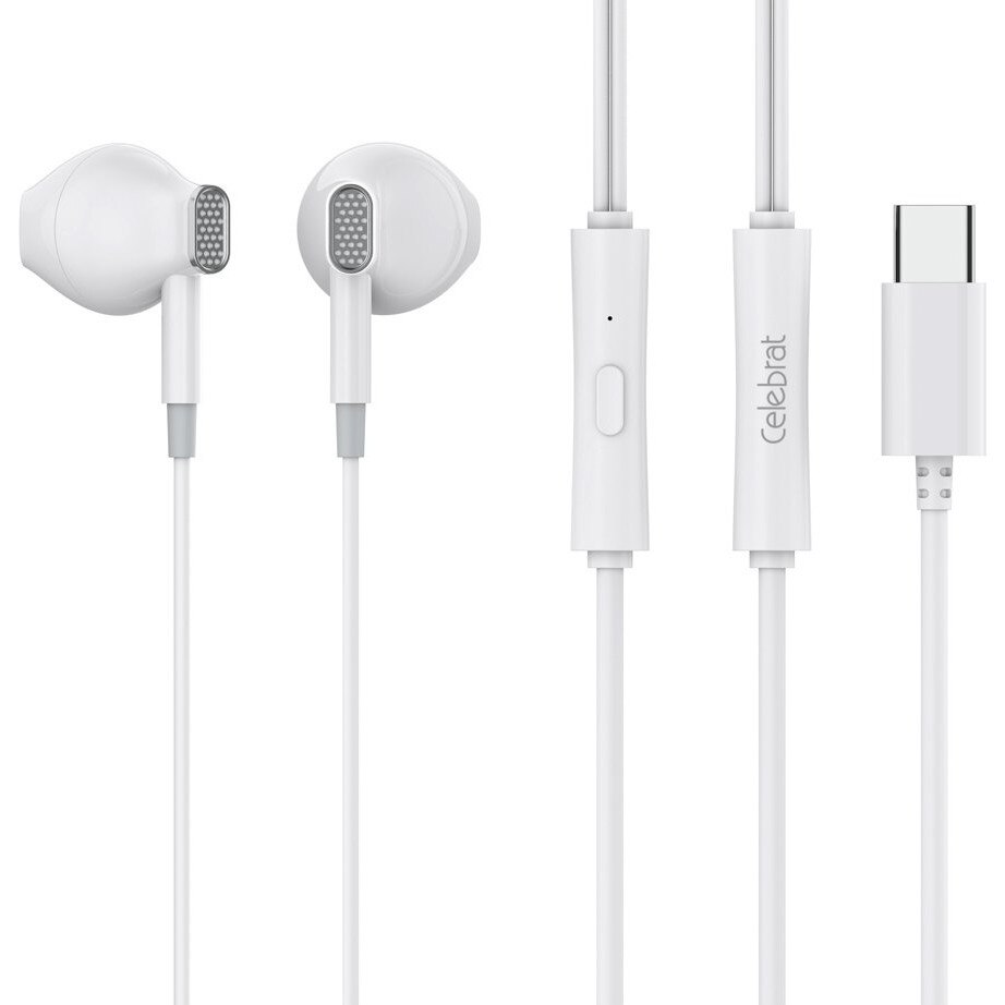 Casti cu fir Celebrat D12, microfon, USB-C, alb, 1.2m