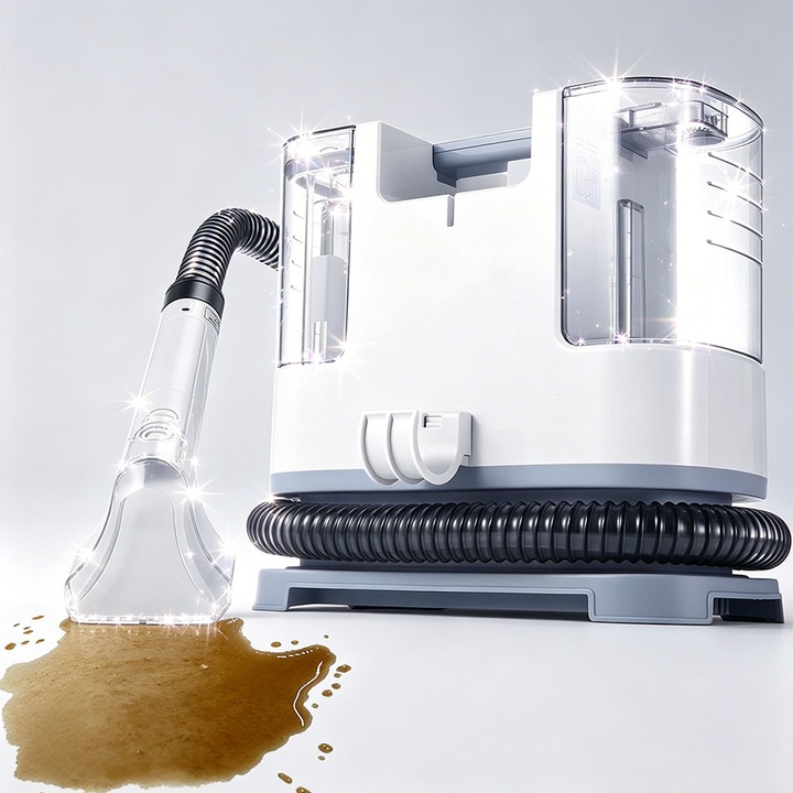 Aspirator Cu Spalare, Bedee, 9000Pa+, Rezervor Dublu 1.3L + 0.5L, 400W, Conducta de apa are 1.3 m lungime, Compact, Elimina Bacteriile si Acarienii, pentru tapiterie pentru covoare, canapele, interioare auto si curatarea petelor de pe podea, Alb+Negru
