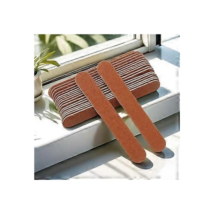 Set 100 pile unghii de unica folosinta, dubla fata, lemn, 8.5cm