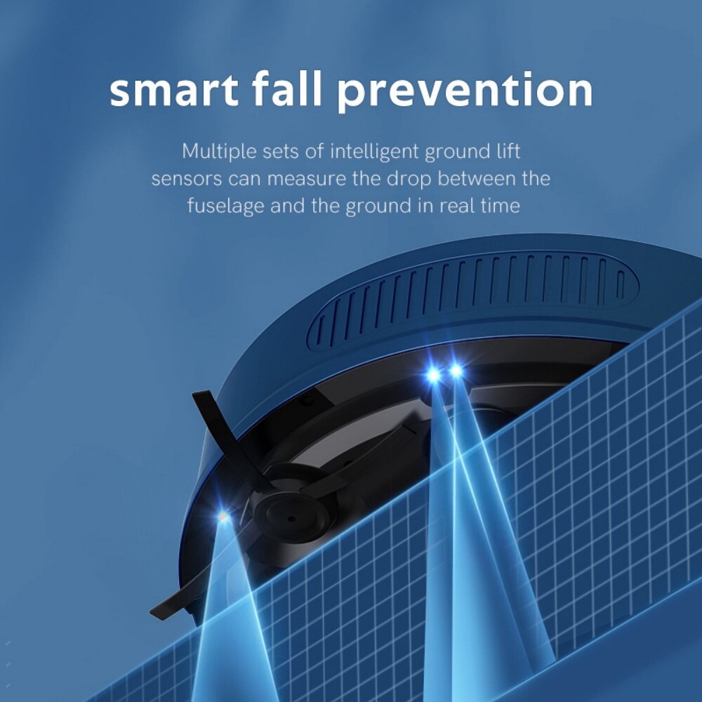 Robot de curatat, cu functie integrata de maturat si sters, compatibil cu controlul de la distanta prin aplicatia mobila, sistem inteligent de prevenire a caderilor, rezervor de praf de 510 ml/rezervor de apa de 150 ml, baterie de 3000 mAh, albastru